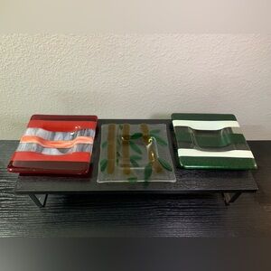 Fused Glass Trinket candy nut Dish Tray Iridescent Three Unique Patterns